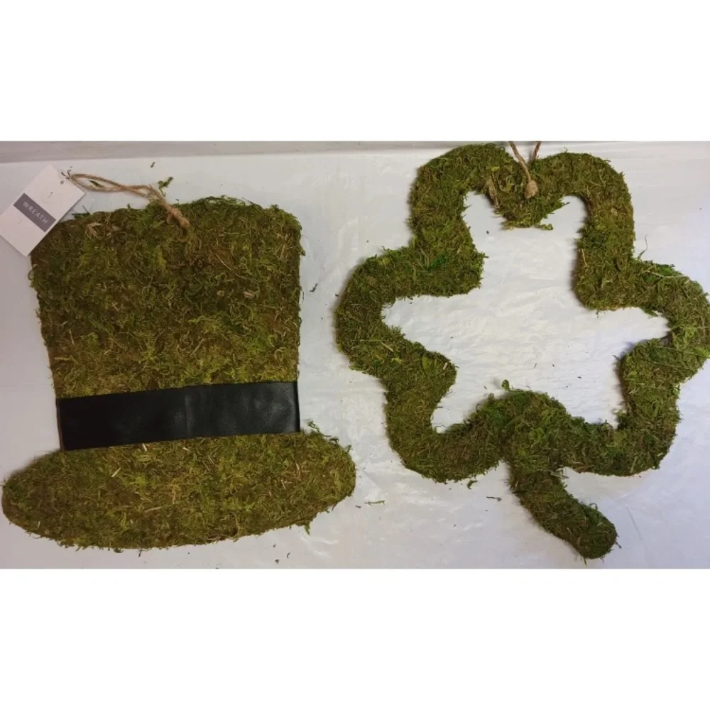 2 Bullseye Playground St Patricks Mini Wreath Spring Hat & Shamrock Shaped Moss